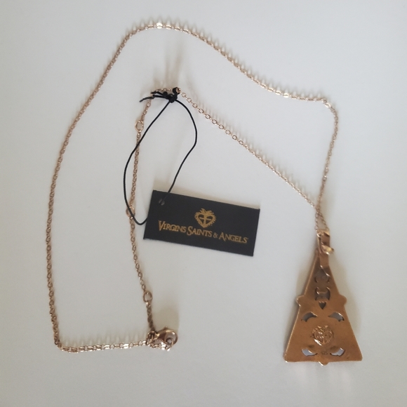 NWT Virgin Saints & Angels Rare Rose Gold Evil Eye Pendent and Necklace - Picture 3 of 10